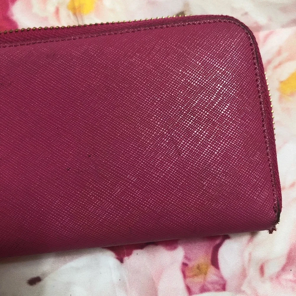 Tory Burch Pink Zip-Around Wallet with Gold Logo